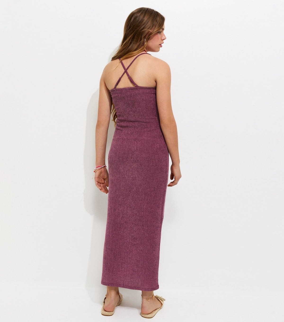 New Look Girls' Dark Burgundy Textured Jersey Halter Maxi Dress New Look - 4
