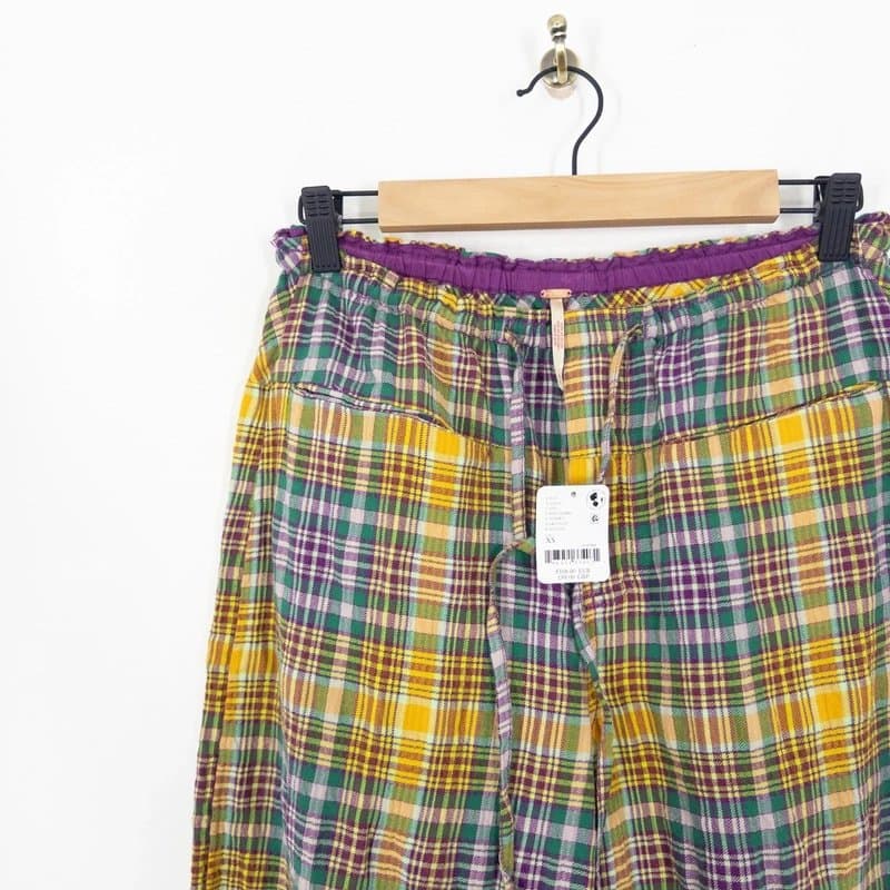 Free People Free People Hudson Canyon Trousers XS 6 8 Colourful Check Plaid Wide Leg NEW