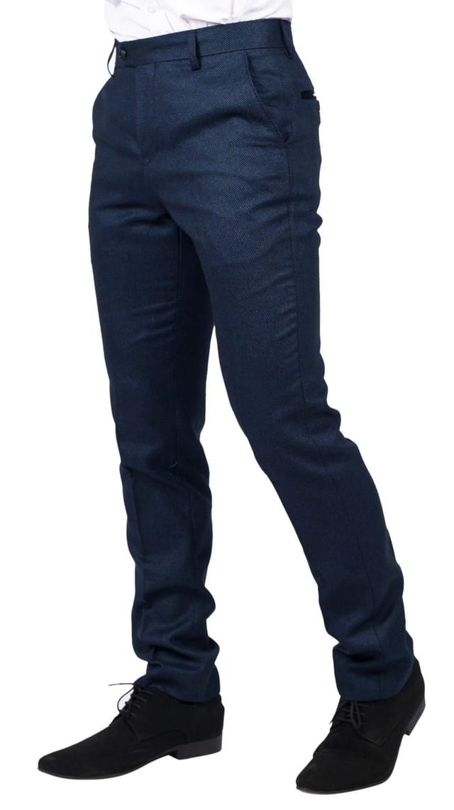 Paul Andrew Paul Andrew Men's Arthur Birdseye Wedding Formal Trousers in Navy - 2