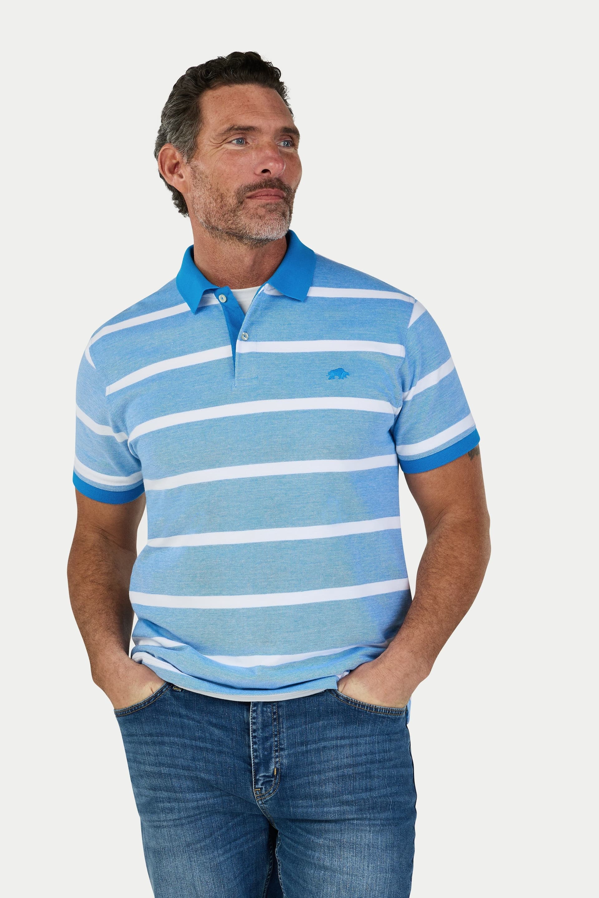 raging bull Raging Bull Men's Two Tone Birdseye Stripe Pique Polo in Bright Blue