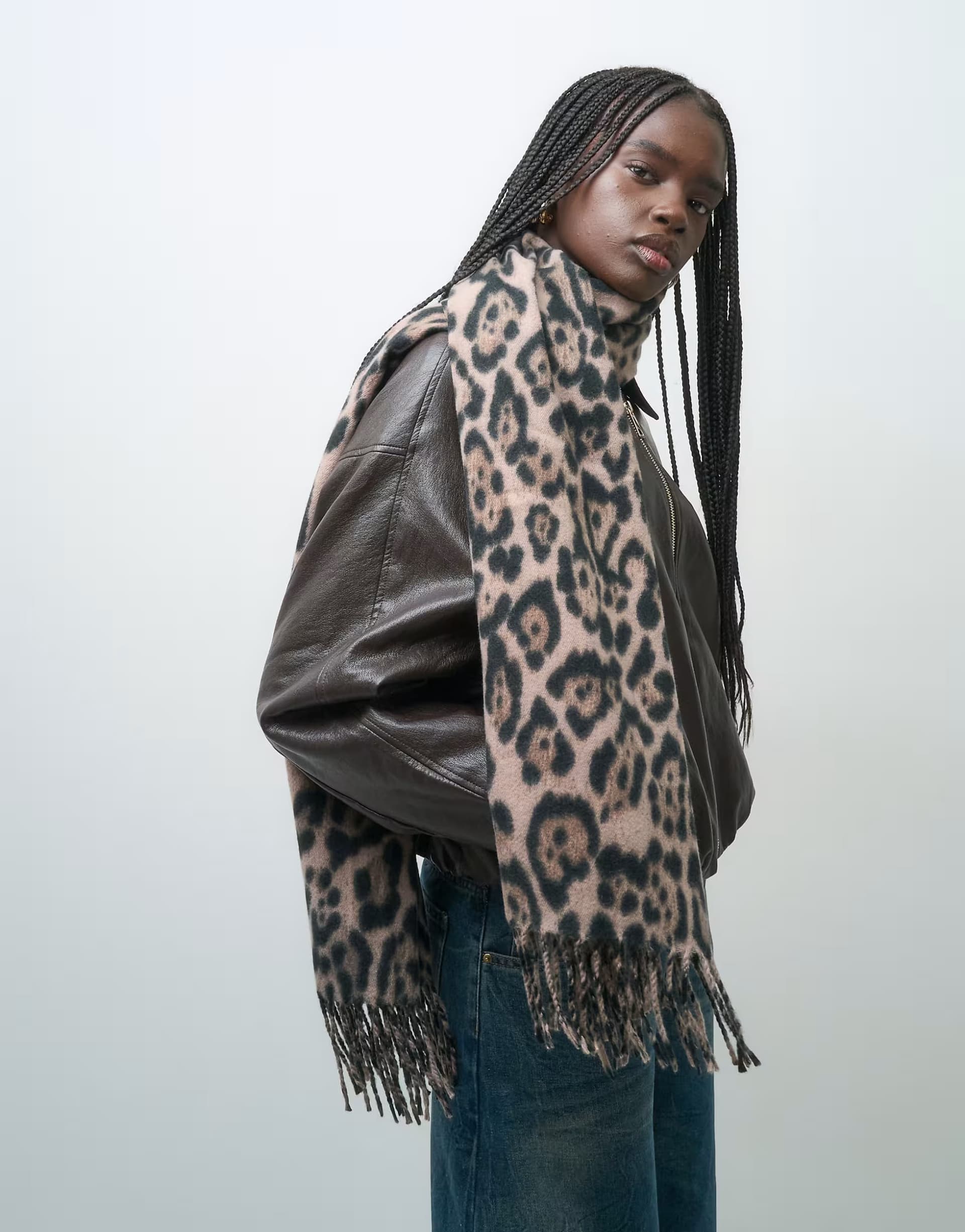 ASOS Vero Moda knitted tassel scarf in leopard print