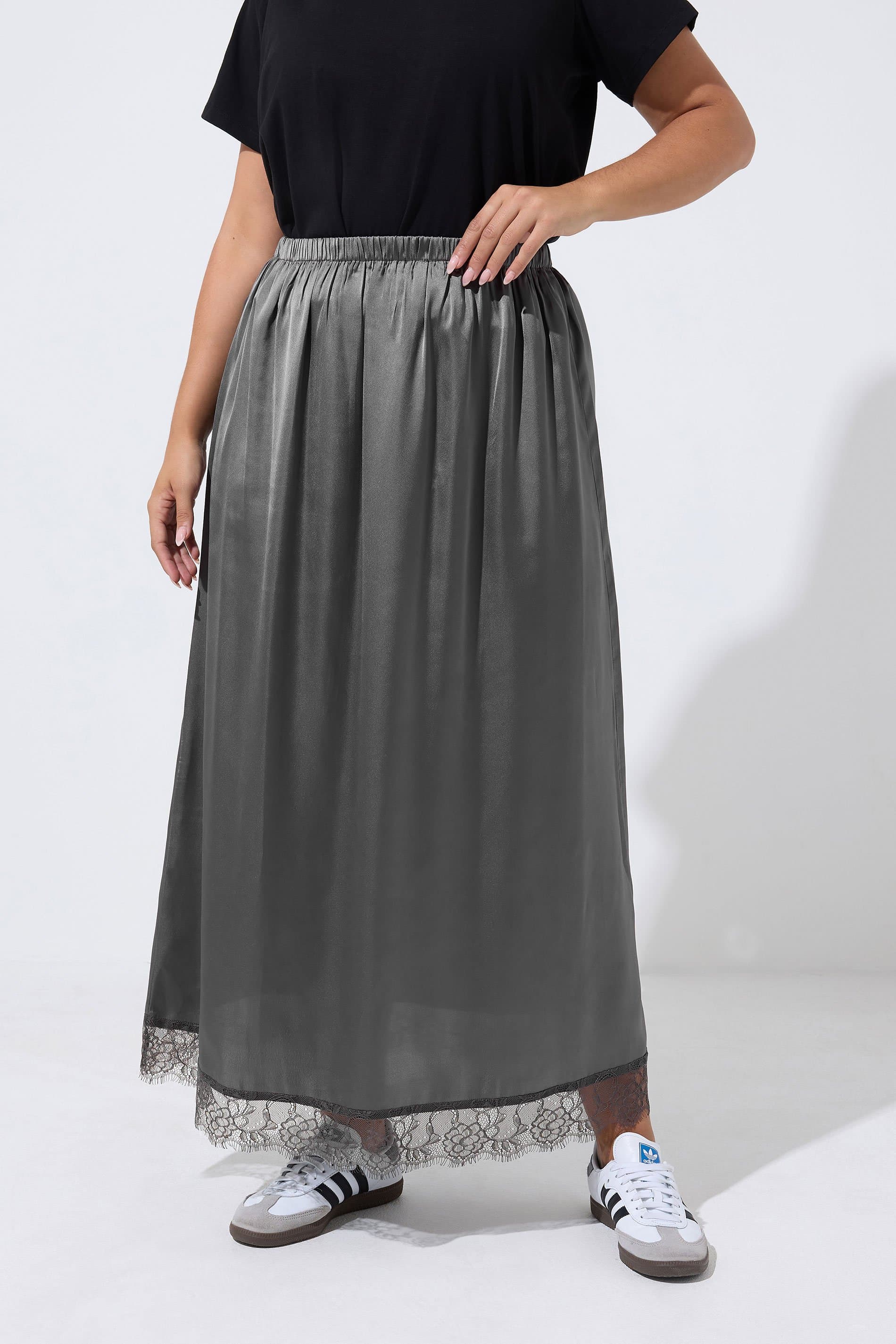 Limited Collection Plus Size Grey Lace Hem Maxi Skirt