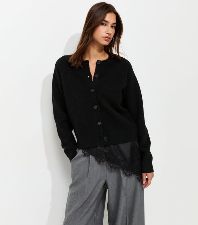 New Look Women's Black Knitted Meet The Jean Raglan Cardigan New Look - 2