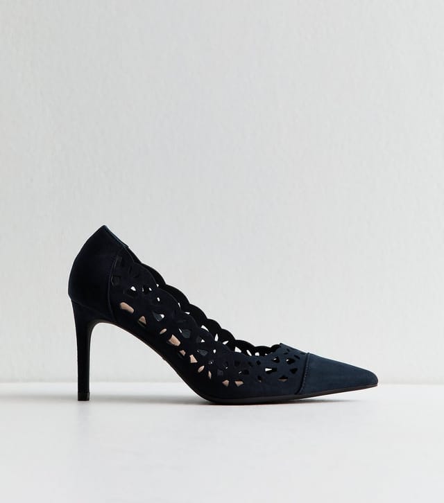 New Look Women's Navy Faux Suede Laser Cut Court Shoes Vegan New Look - 2