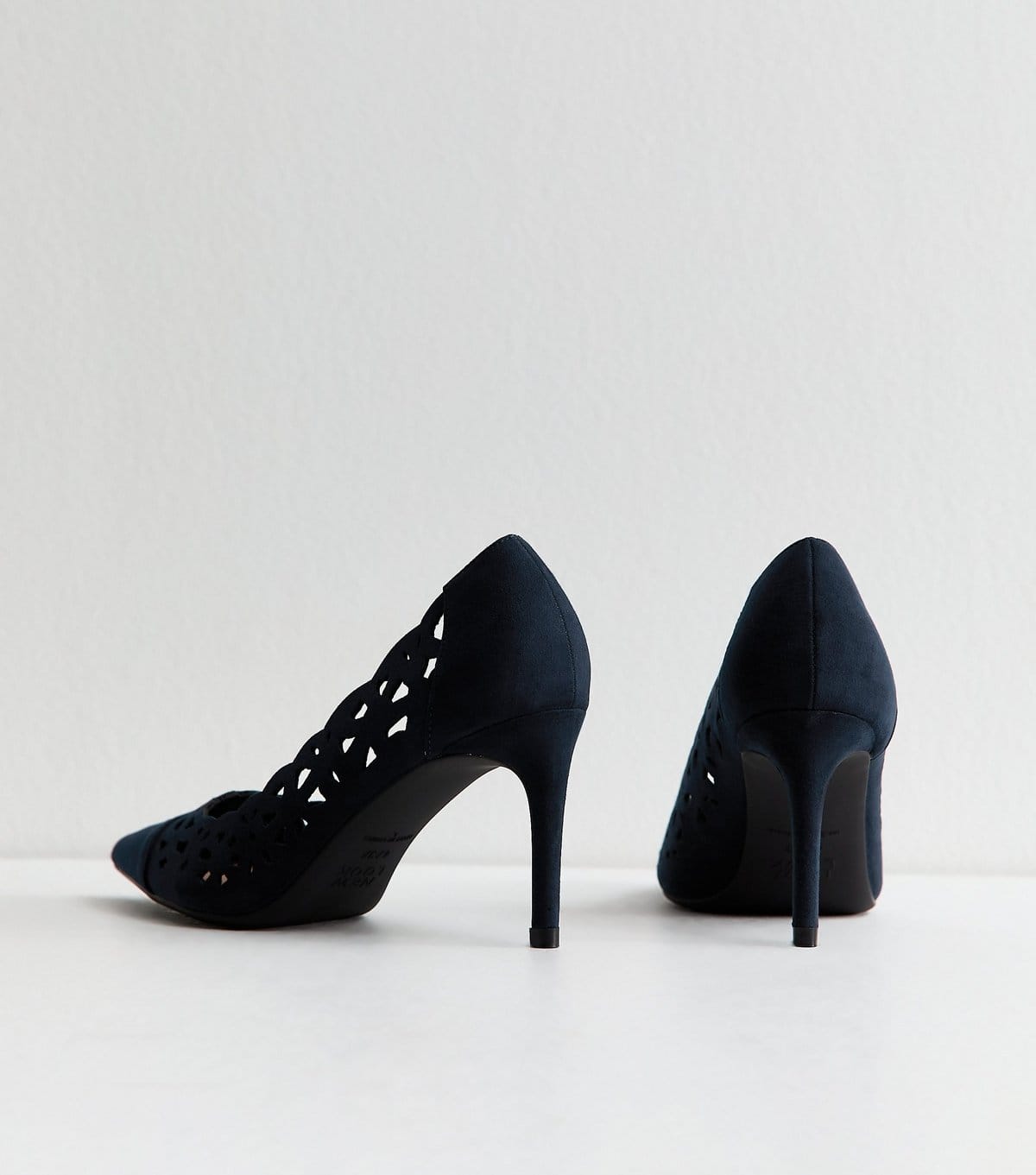 New Look Women's Navy Faux Suede Laser Cut Court Shoes Vegan New Look - 4