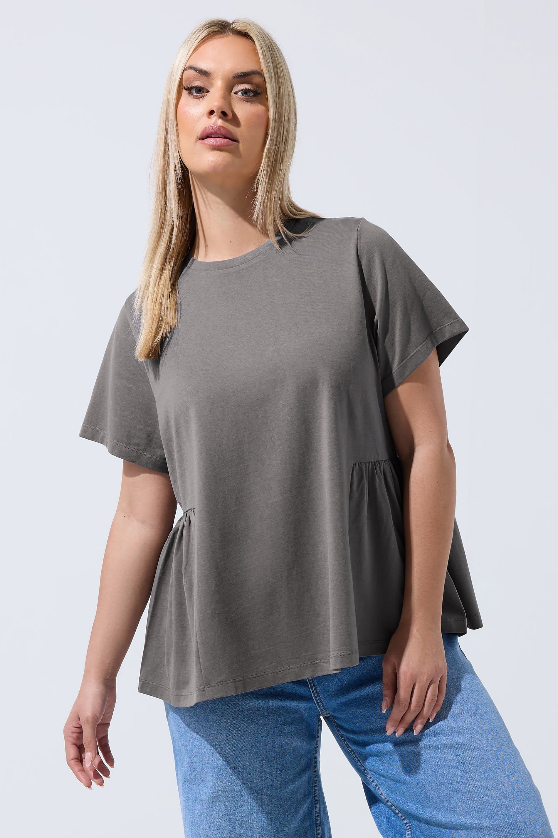 Limited Collection Plus Size Grey Peplum Side Detail Tshirt