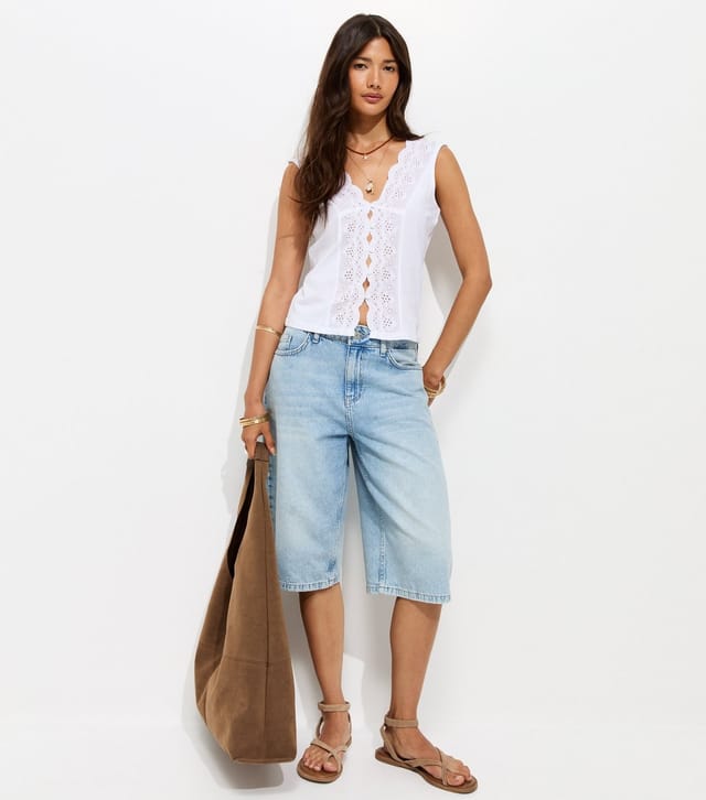 New Look Women's White Cotton Broderie Anglaise Sleeveless Top New Look - 3