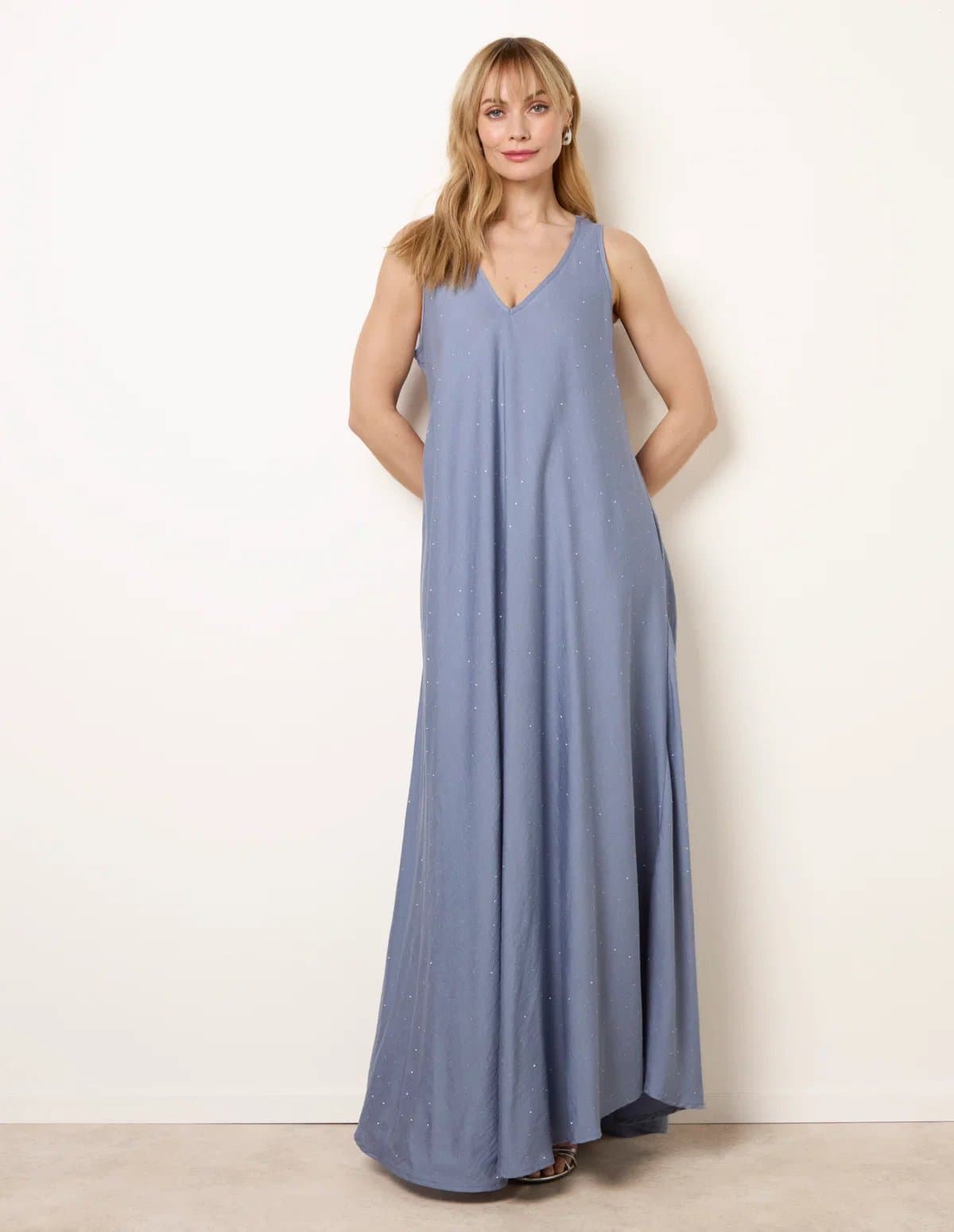 Blue Vanilla Diamante V Neck Dress