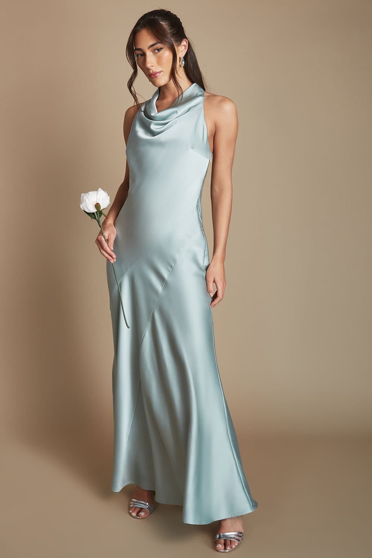 Oasis Oasis Women's Sage Cowl Halterneck Satin Maxi Bridesmaid Dress