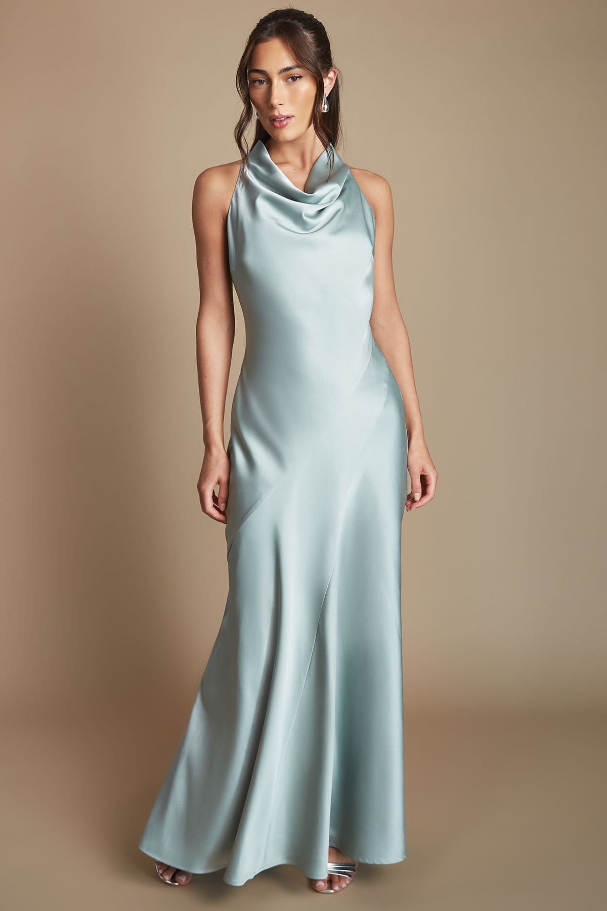 Oasis Oasis Women's Sage Cowl Halterneck Satin Maxi Bridesmaid Dress - 4