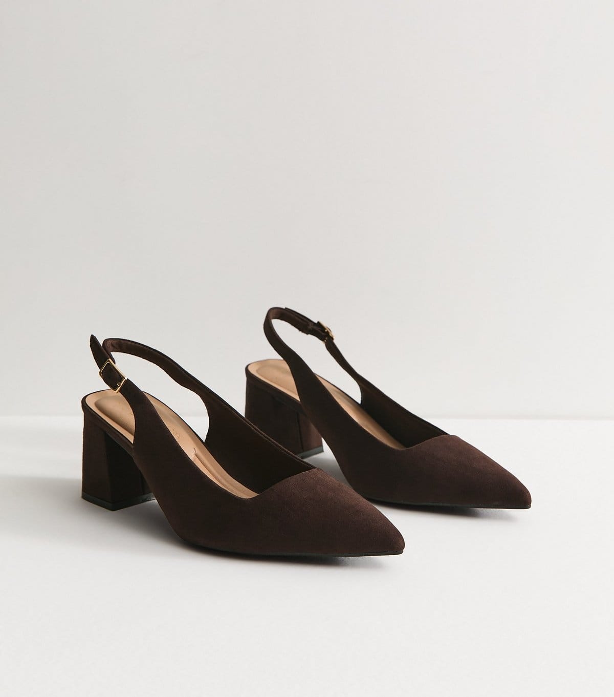 New Look Women's Wide Fit Dark Brown Faux Suede Block Heel Slingback Pumps Vegan New Look - 4