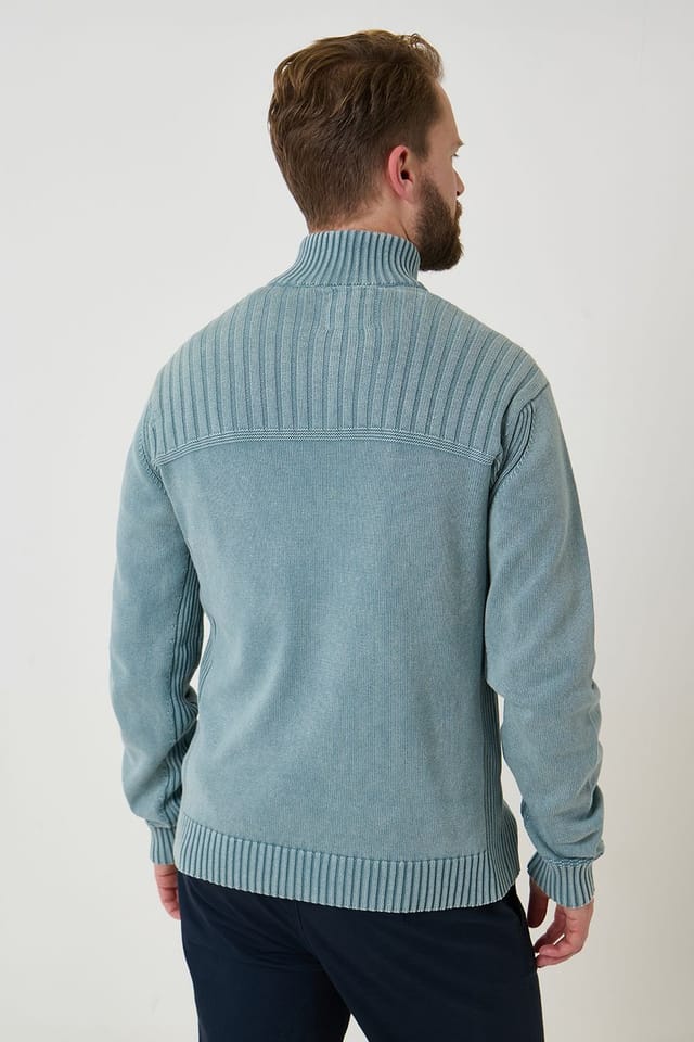 Saltwell Saltwell Men's Acid Wash Rib Quarter Zip Jumper in Mint - 2
