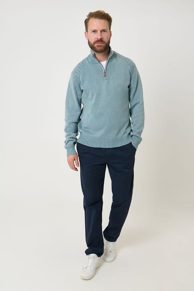 Saltwell Saltwell Men's Acid Wash Rib Quarter Zip Jumper in Mint - 3