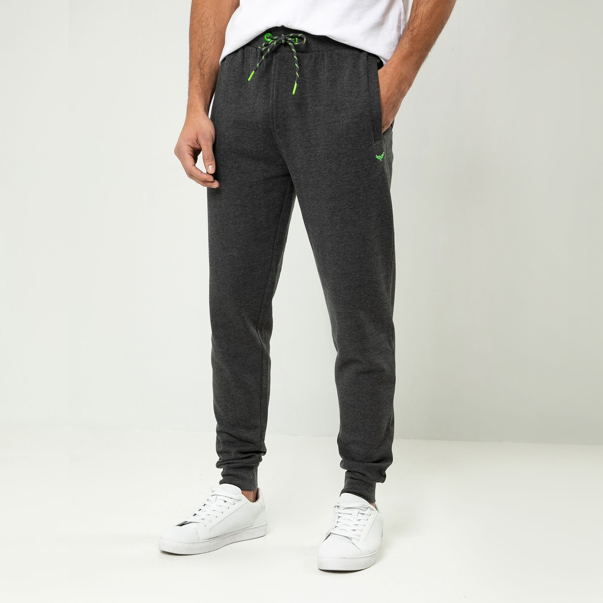 Threadbare Threadbare Men's Cotton Blend 'Trifoliate' Joggers in Dark Grey - 3