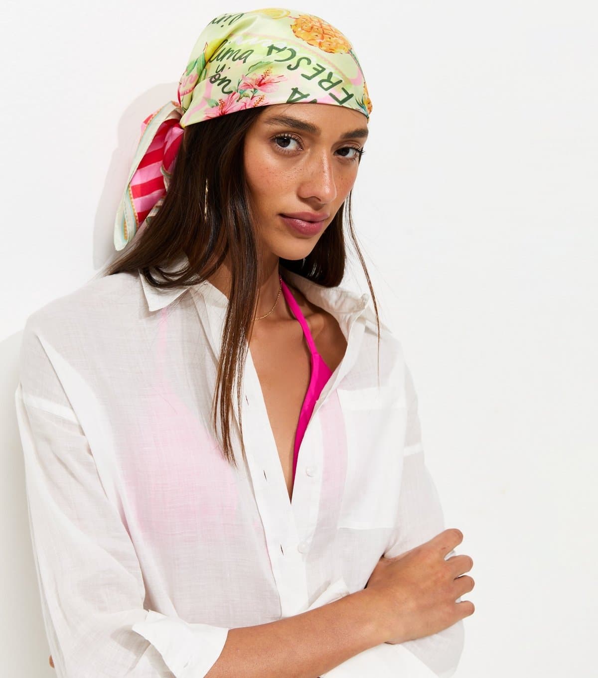 New Look New Look Yellow Citrus Pineapple Print Scarf