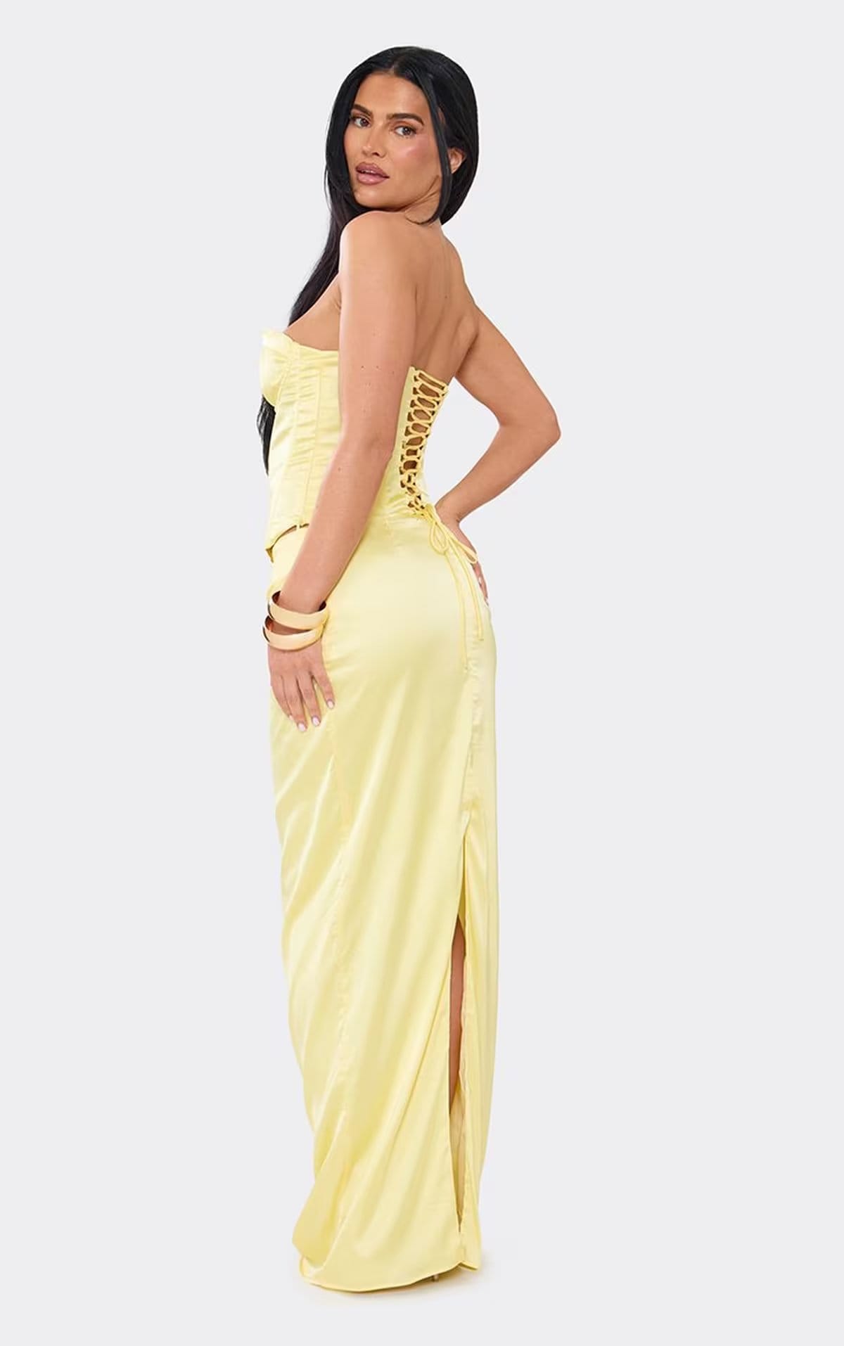 EGO Yellow Satin Low Rise Maxi Skirt