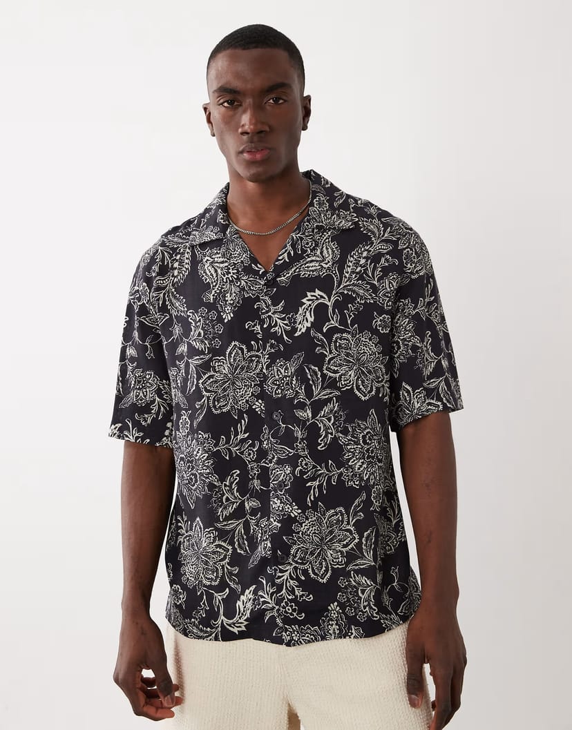 ASOS Mango retro paisly print shirt co-ord in black - 1