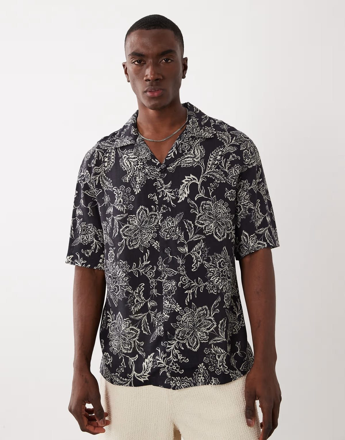 ASOS Mango retro paisly print shirt co-ord in black - 1