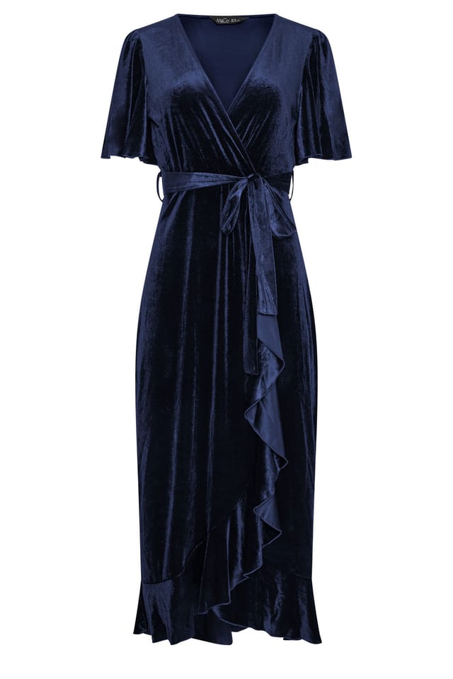 Yours Yours Women's Velvet Midi Wrap Dress in Mid Navy - 2