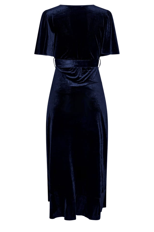 Yours Yours Women's Velvet Midi Wrap Dress in Mid Navy - 3