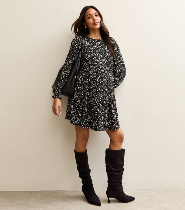 New Look Women's Maternity Black Ditsy Smock Tiered Mini Dress New Look - 3