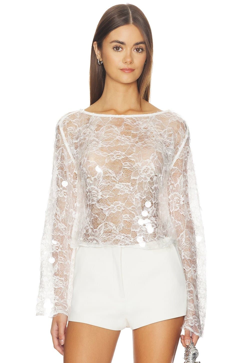 revolve Revolve White Lace Batwing Top
