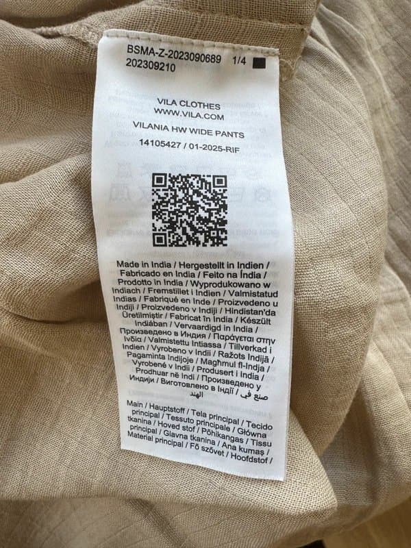 Vila Vila Beige 100% Cotton linen Wide Leg Textured Trousers Size 10/ eu38