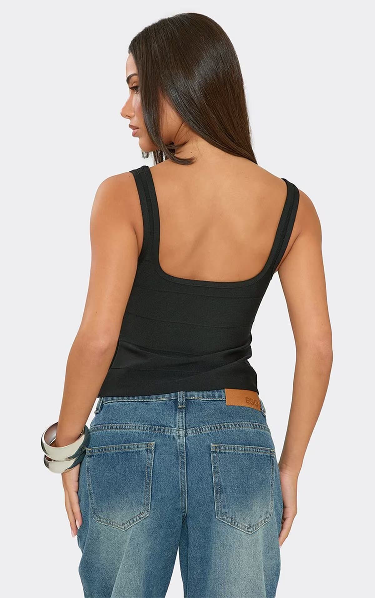 EGO Sleeveless Lace Trim Corset Top In Black Bandage, Women's Size UK 6