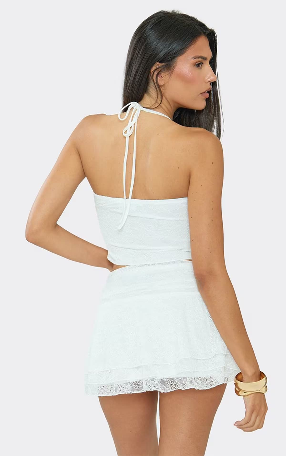 EGO Strappy Halterneck Top In White Lace, Women's Size UK 6