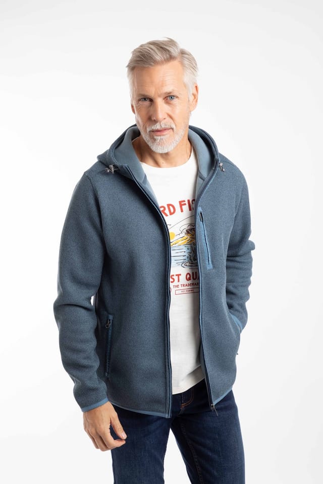 Weird Fish Weird Fish Men's Lockie Full Zip Bonded Fleece Hoodie in Mid Blue - 3