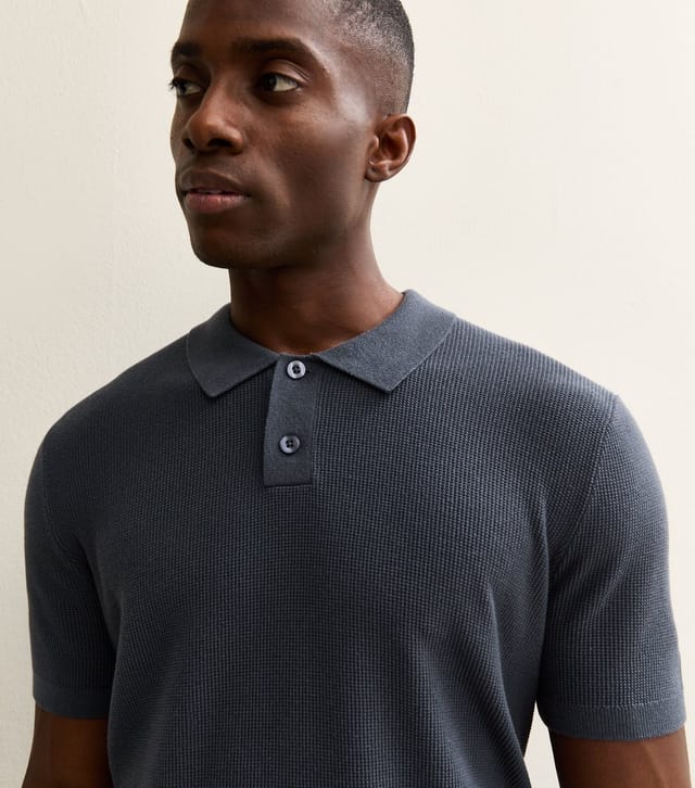 New Look Men's Dark Blue Regular Short Sleeve Textured Polo Top New Look - 2