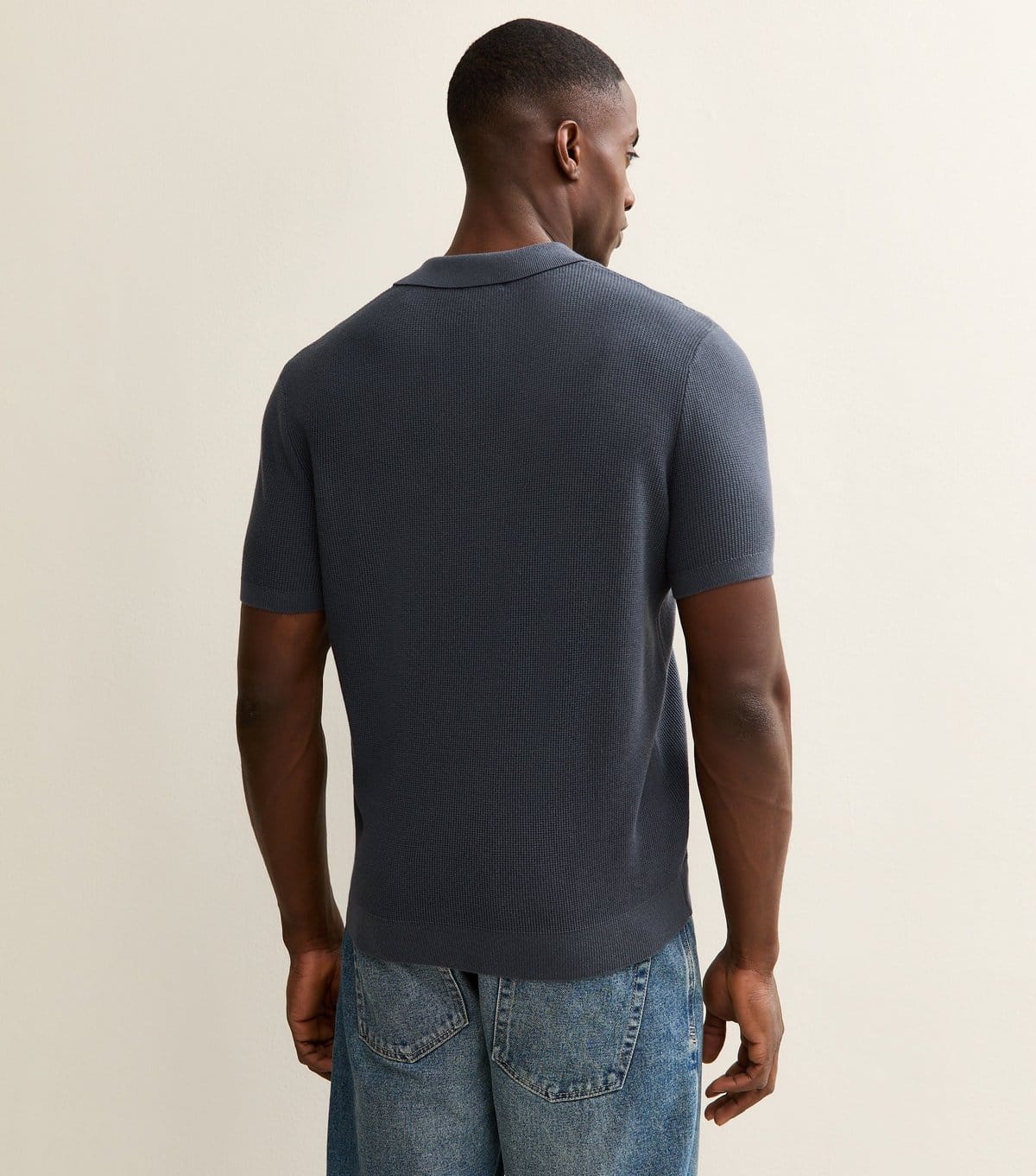 New Look Men's Dark Blue Regular Short Sleeve Textured Polo Top New Look - 4