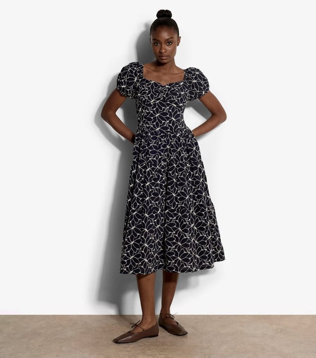 Apricot Women's Navy Embroidered Floral Milkmaid Midi Dress Apricot New Look - 2