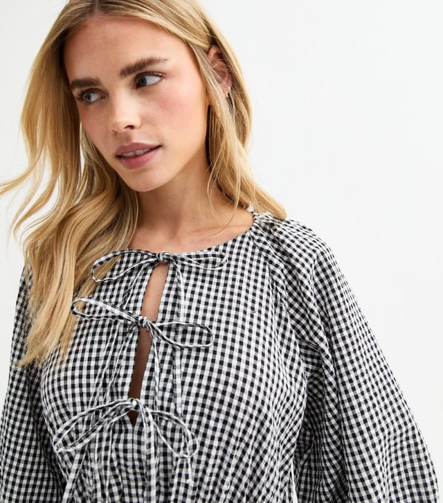 New Look Women's Petite Black Checked Tie Neck Midi Dress New Look - 2