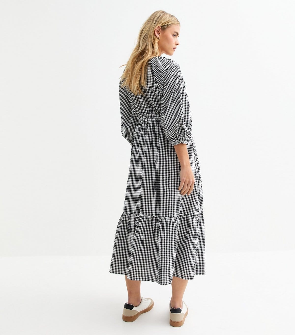 New Look Women's Petite Black Checked Tie Neck Midi Dress New Look - 4