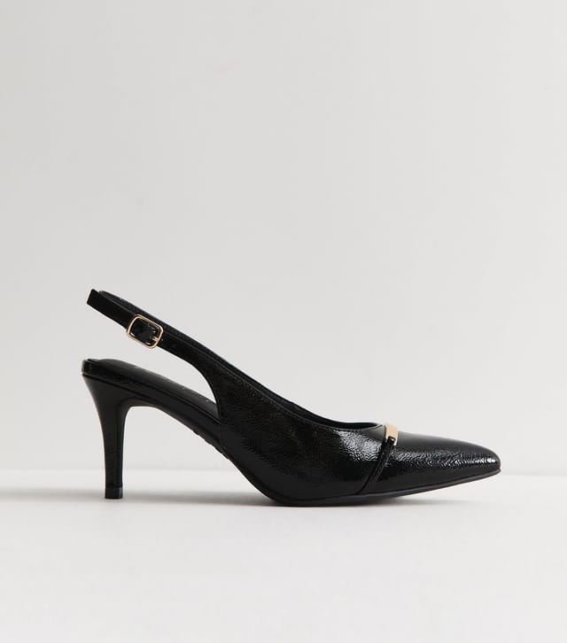 New Look Women's Wide Fit Black Faux Leather Metallic Panel Slingback Pumps Vegan New Look - 2