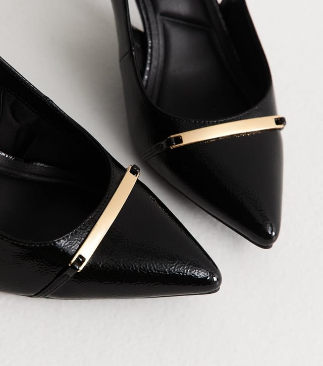 New Look Women's Wide Fit Black Faux Leather Metallic Panel Slingback Pumps Vegan New Look - 3
