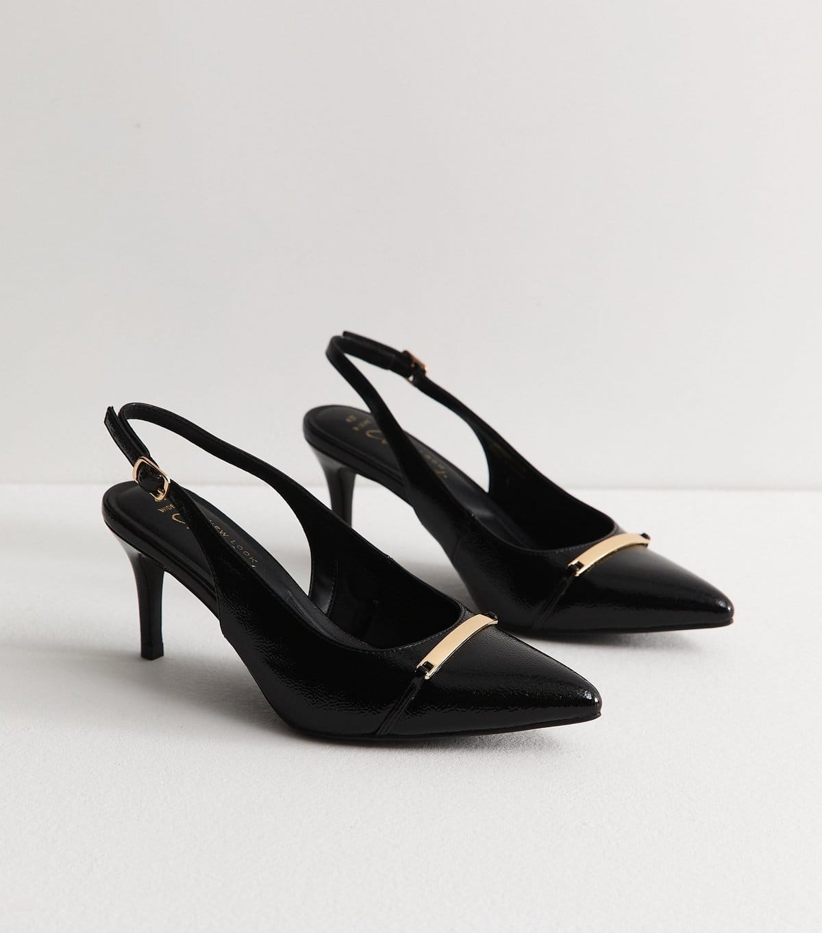 New Look Women's Wide Fit Black Faux Leather Metallic Panel Slingback Pumps Vegan New Look - 4