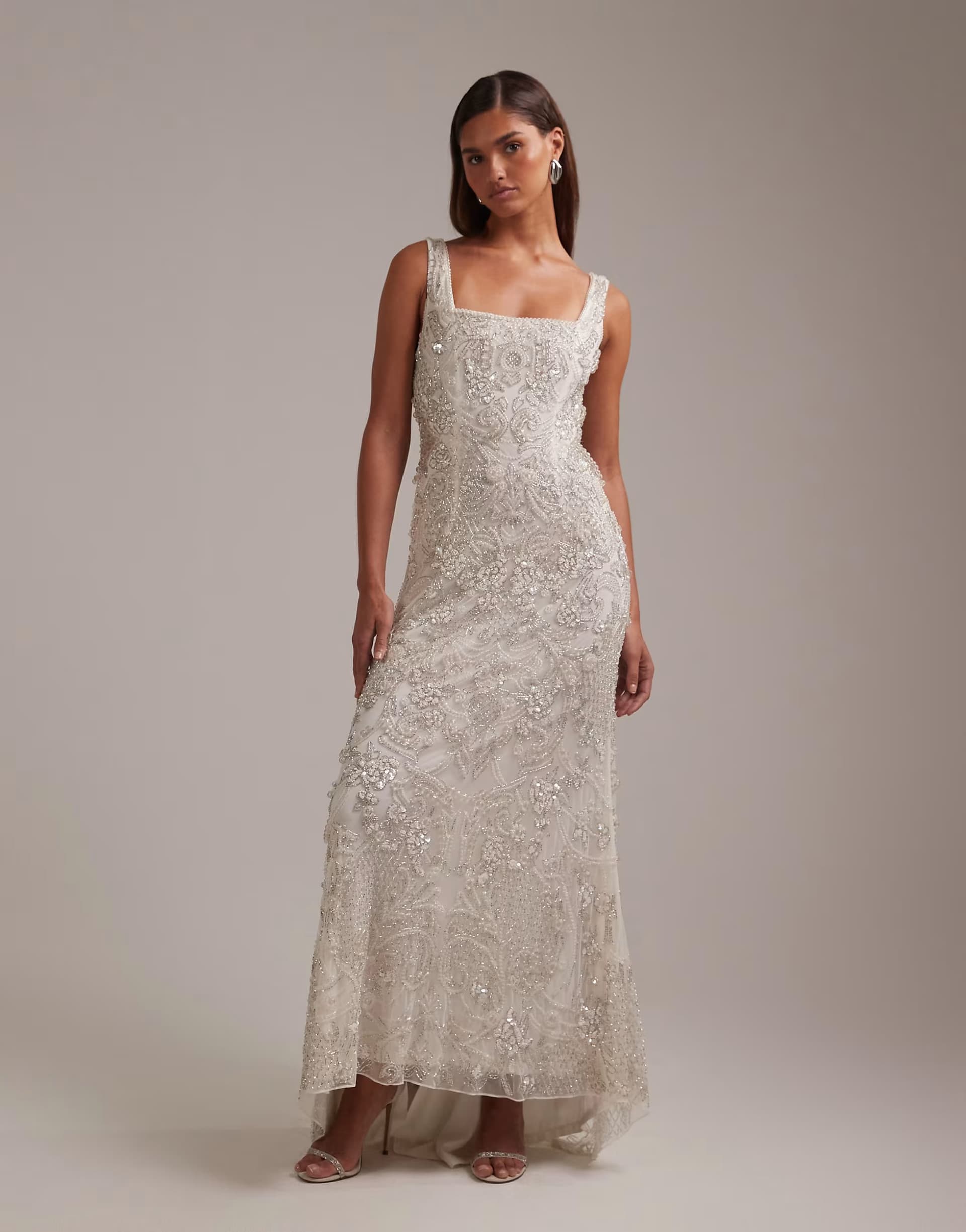 ASOS ASOS DESIGN ornate crystal embellished square neck maxi wedding dress in ivory