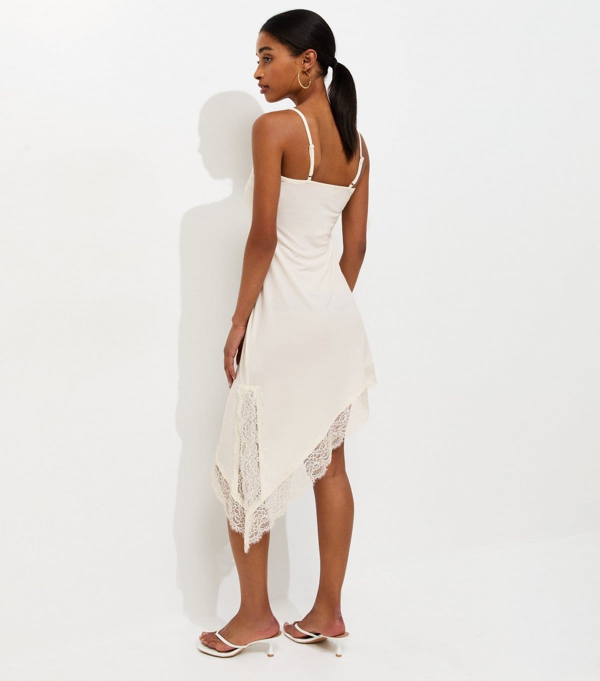 New Look Women's Cream Jersey Lace Trim Asymmetric Hem Cami Dress New Look - 4