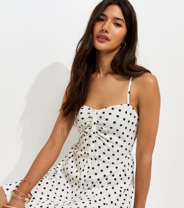 New Look Women's Cream Crinkle Texture Spot Print Ruched Mini Dress New Look - 2