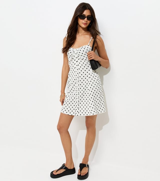 New Look Women's Cream Crinkle Texture Spot Print Ruched Mini Dress New Look - 3