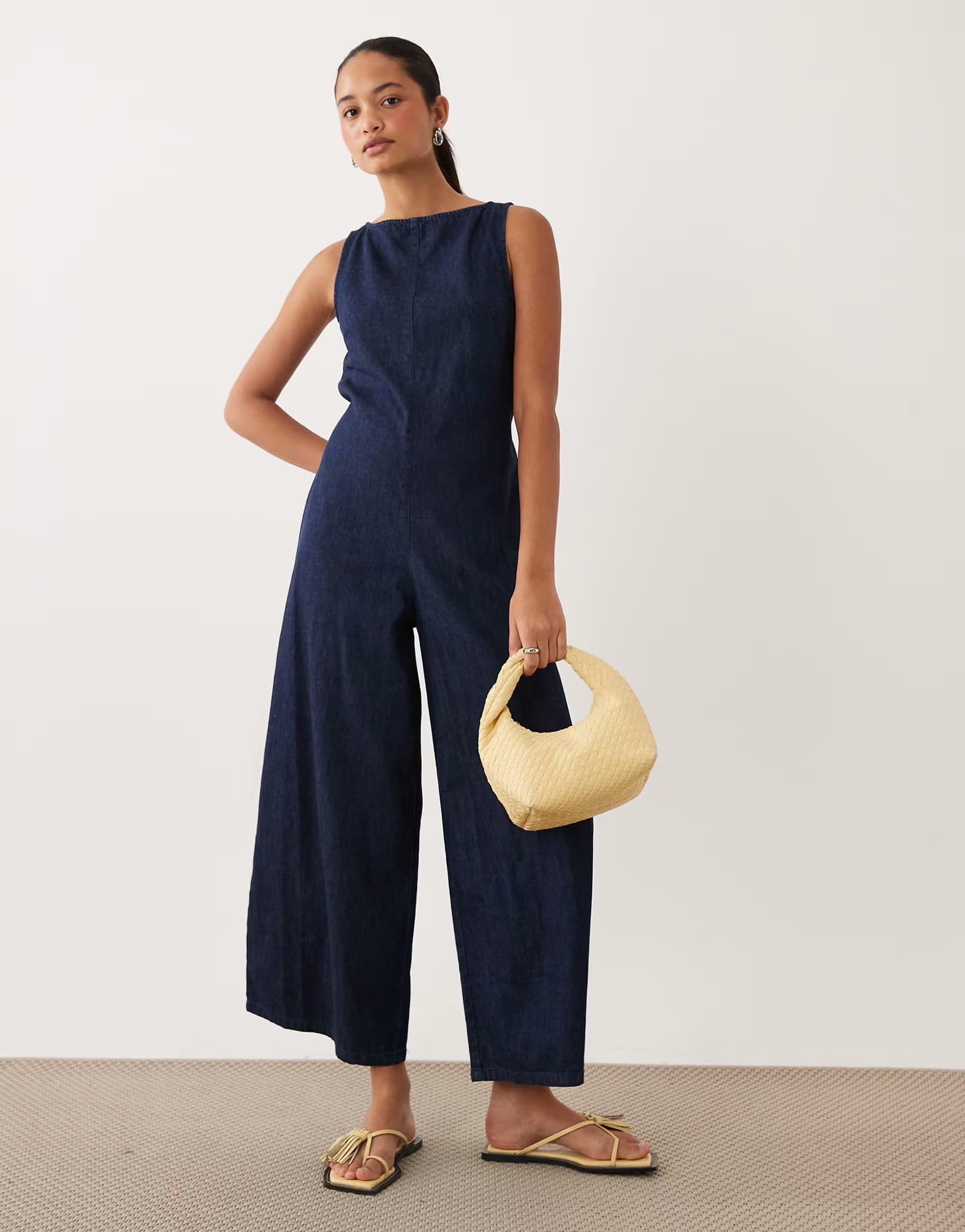 ASOS ASOS DESIGN ankle grazer denim jumpsuit in clean dark blue