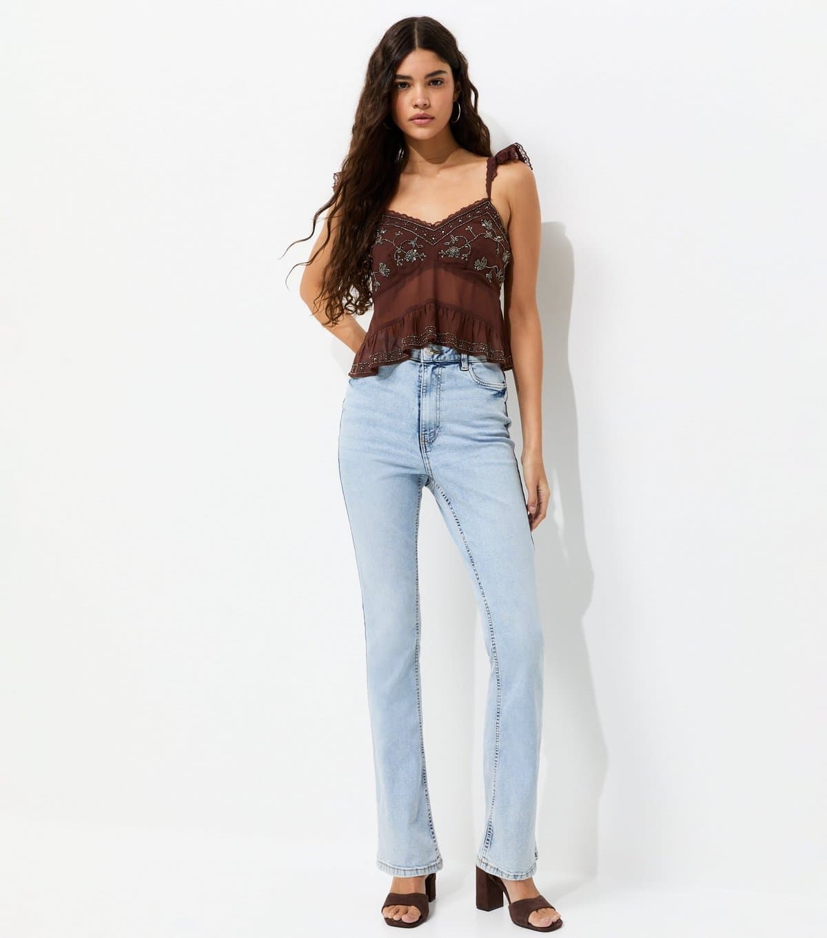 New Look Women's Pale Blue Waist Enhance Quinn Bootcut Stretch Denim Jeans New Look