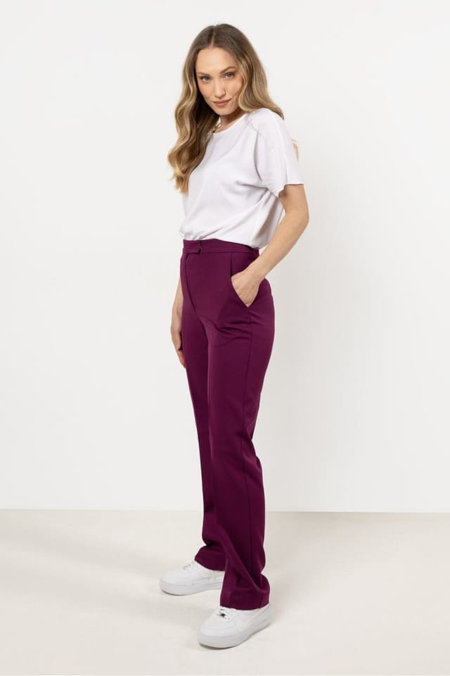 Love Lace Love Lace Women's Elegant Straight Leg Formal Trousers with Pockets Style 212220 in Plum - 2