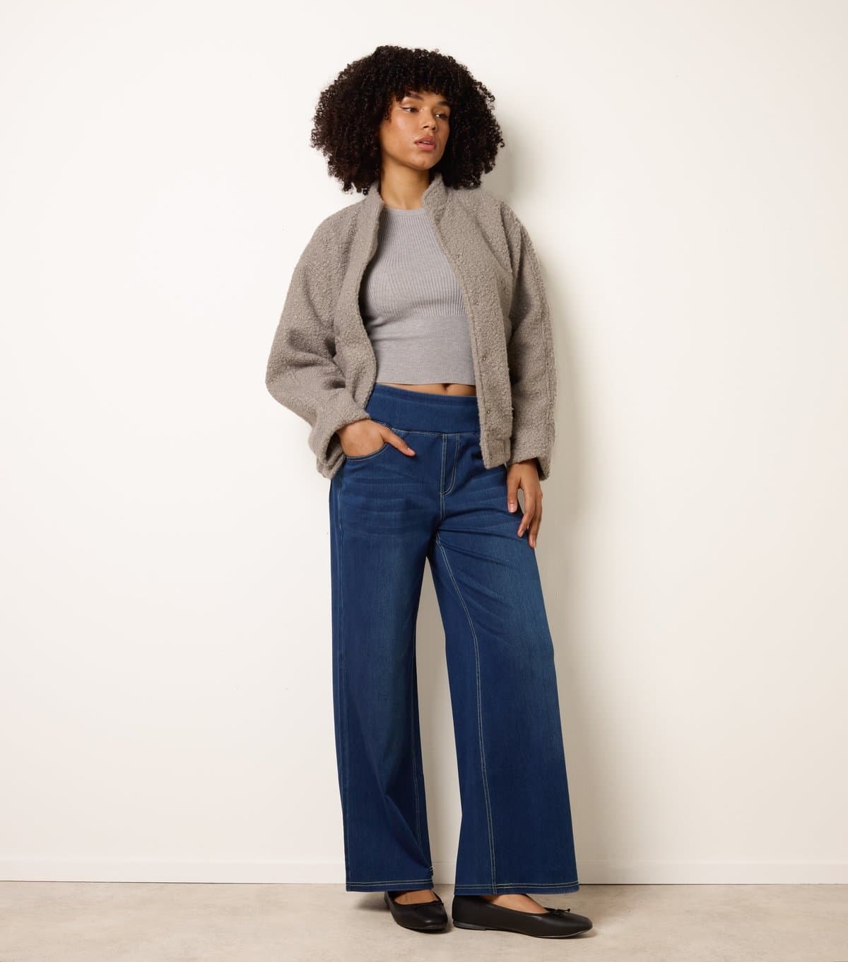 Blue Vanilla Women's Dark Blue Denim Effect Stretch Trousers Blue Vanilla New Look