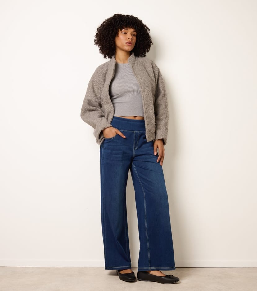 Blue Vanilla Women's Dark Blue Denim Effect Stretch Trousers Blue Vanilla New Look - 1