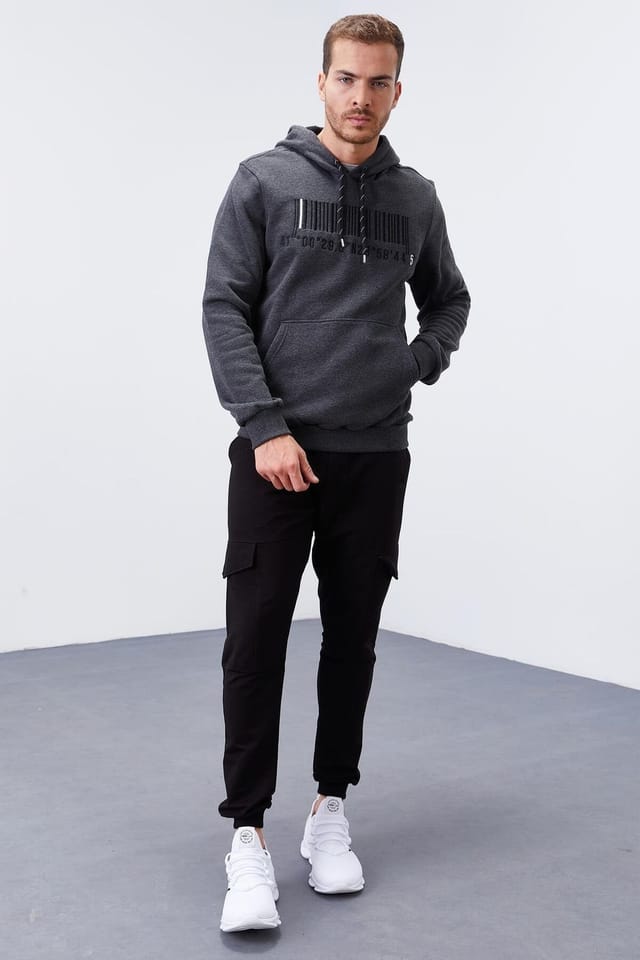 Tommy Life Tommy Life Men's Printed Hooded Sweatshirt in Charcoal - 2
