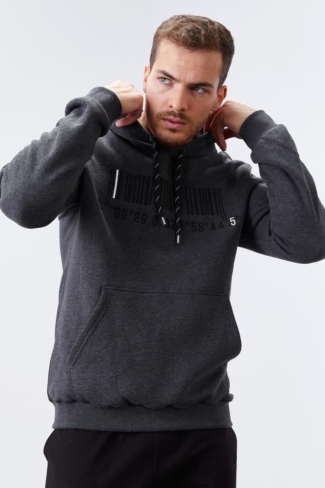 Tommy Life Tommy Life Men's Printed Hooded Sweatshirt in Charcoal - 3