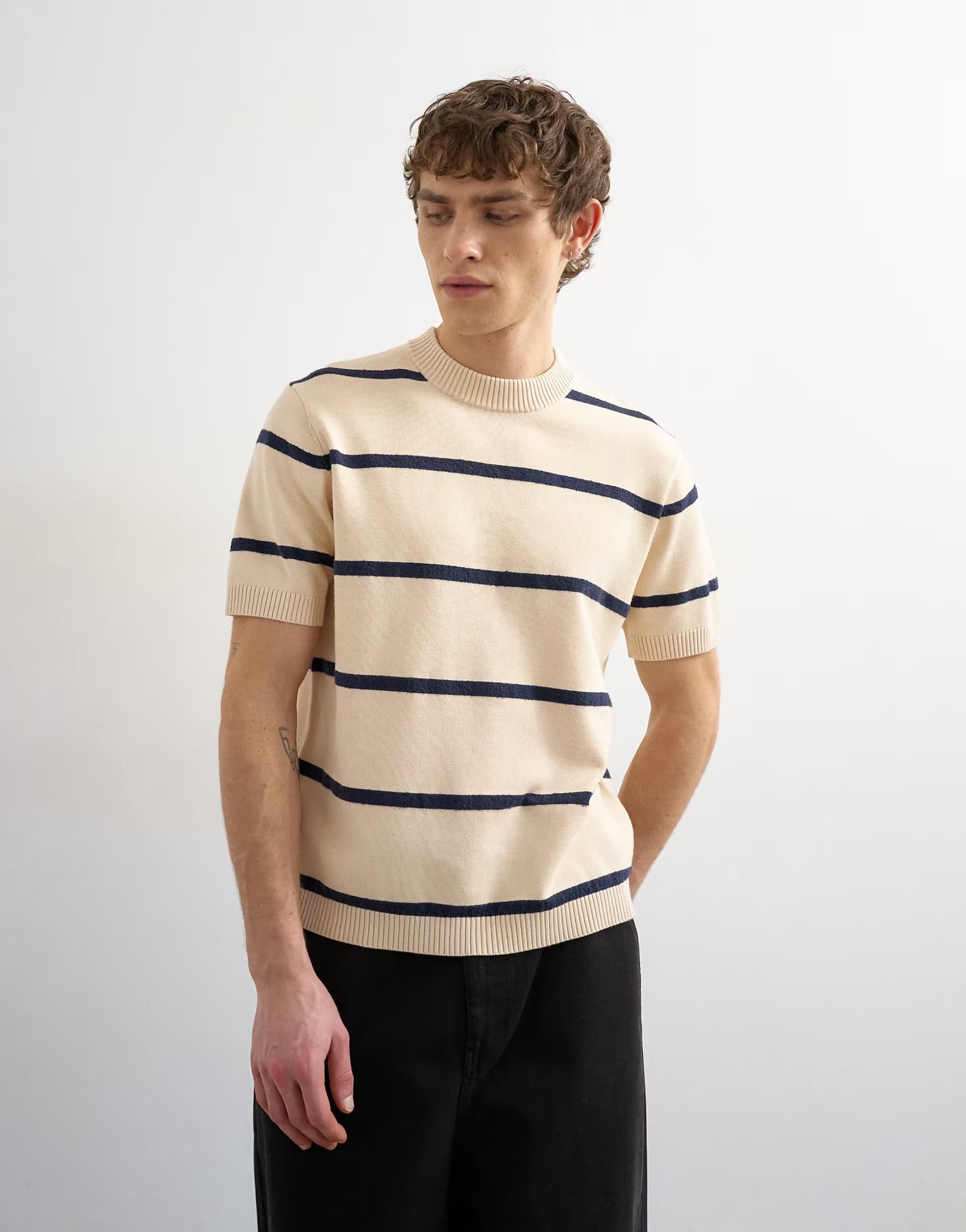 ASOS ASOS Classic Fit Striped Knit T-Shirt in Cream
